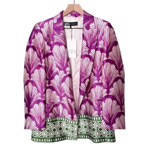 Zara Jackets & Blazers - NWT Zara Women’s Satin Effect Printed Blazer Jacket Green Purple White Medium